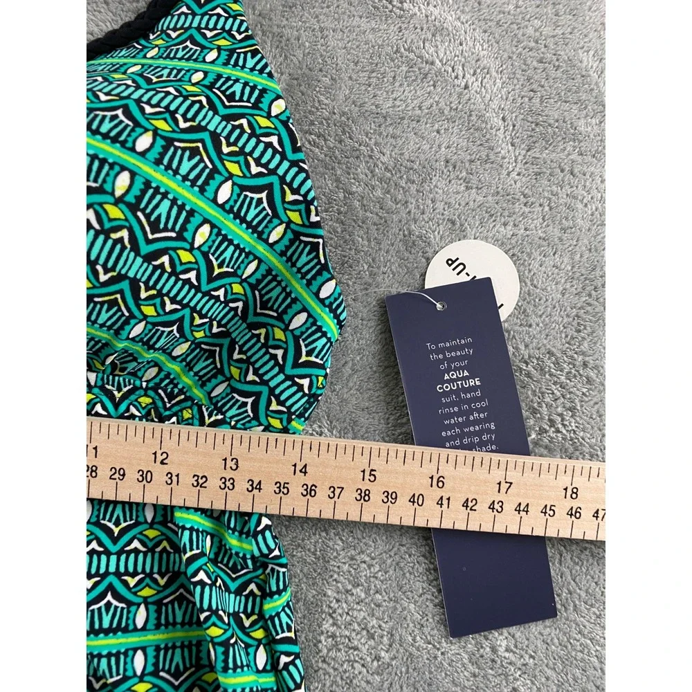 Aqua Couture Womens Green Tribal Geometric Push Up Halter Tankini Top Size M NEW